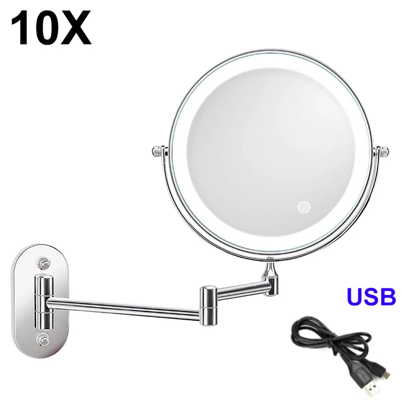 Miroir Grossissant LED Tactile Pliant Mural Rechargeable 3X 5X 7X 10X