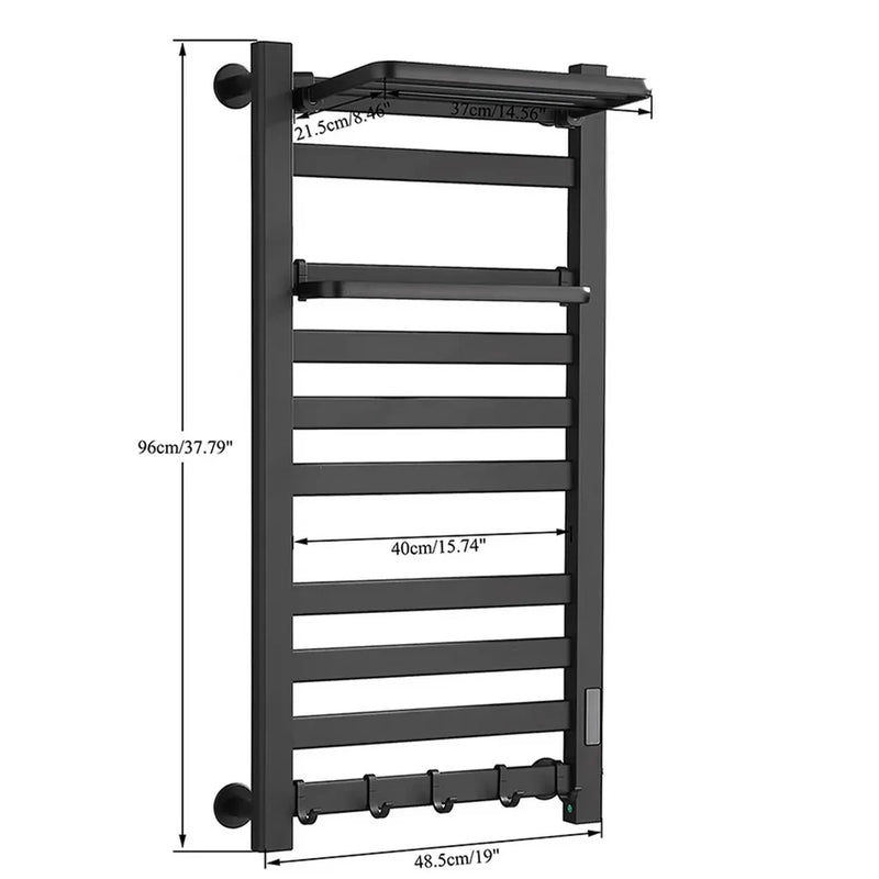 Porte-Serviette Chauffant Électrique Noir Tactile Inox