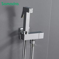 Douchette WC Carrée Murale avec Robinet d'Arrêt, Noir Mat, Chromé ou Doré