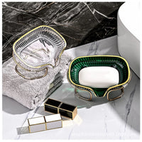 Porte-Savon Drainant Liseré Doré, Vert ou Transparent, 1 ou 2 Niveaux