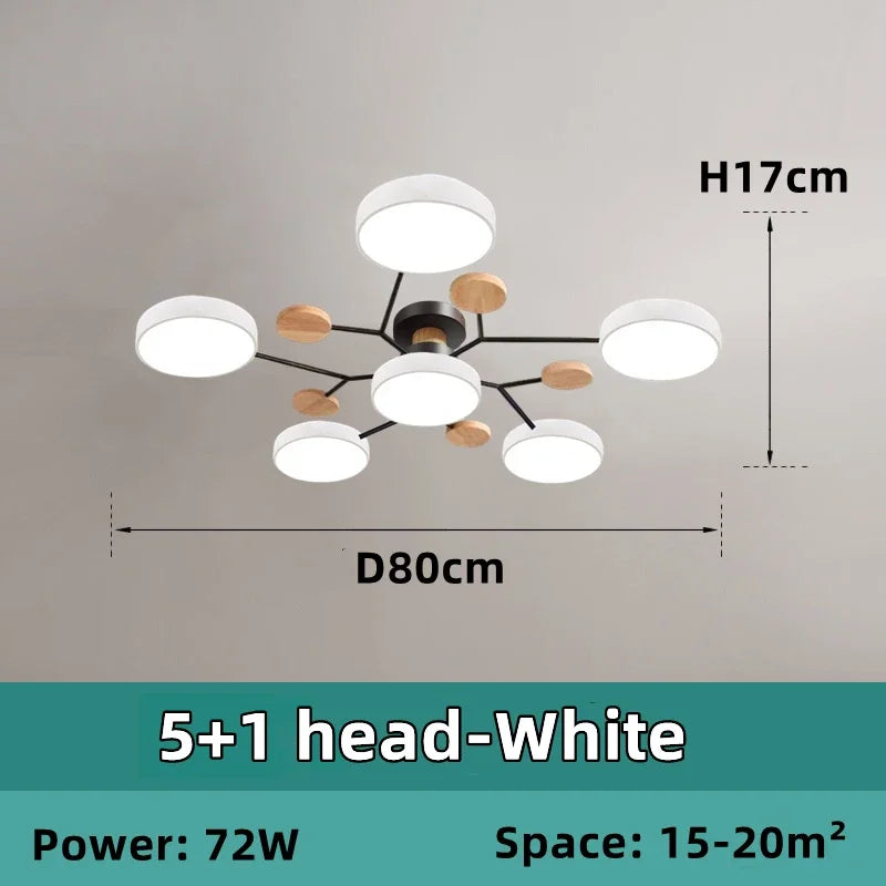 Plafonnier LED Nordique Bois, 1 à 7 Têtes, 4 Coloris