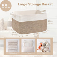 Panier de Rangement en Corde Tressée 58 L à Anses, 6 Coloris