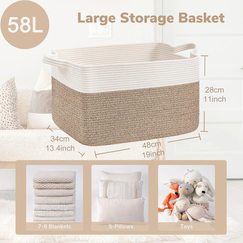 Panier de Rangement en Corde Tressée 58 L à Anses, 6 Coloris