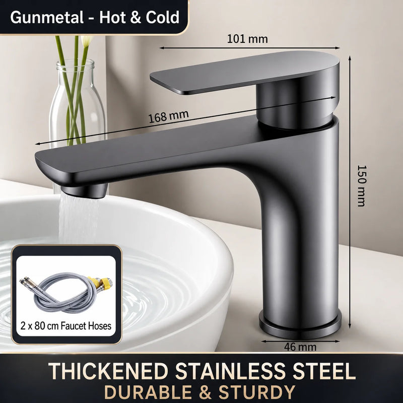 Mitigeur Lavabo Inox Noir Mat Poignée Unique