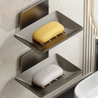 Porte-Savon Mural Inox Sans Perçage avec Plateau Égouttoir, Lot de 1 ou 2