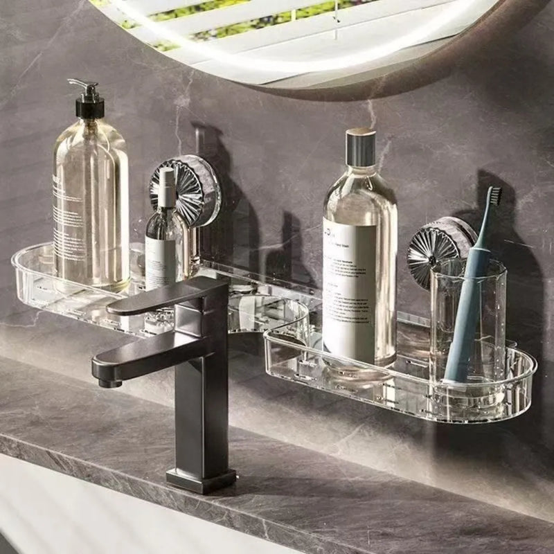 Étagère de Lavabo Murale à Ventouse Sans Perçage, Transparent ou Gris, 41 cm
