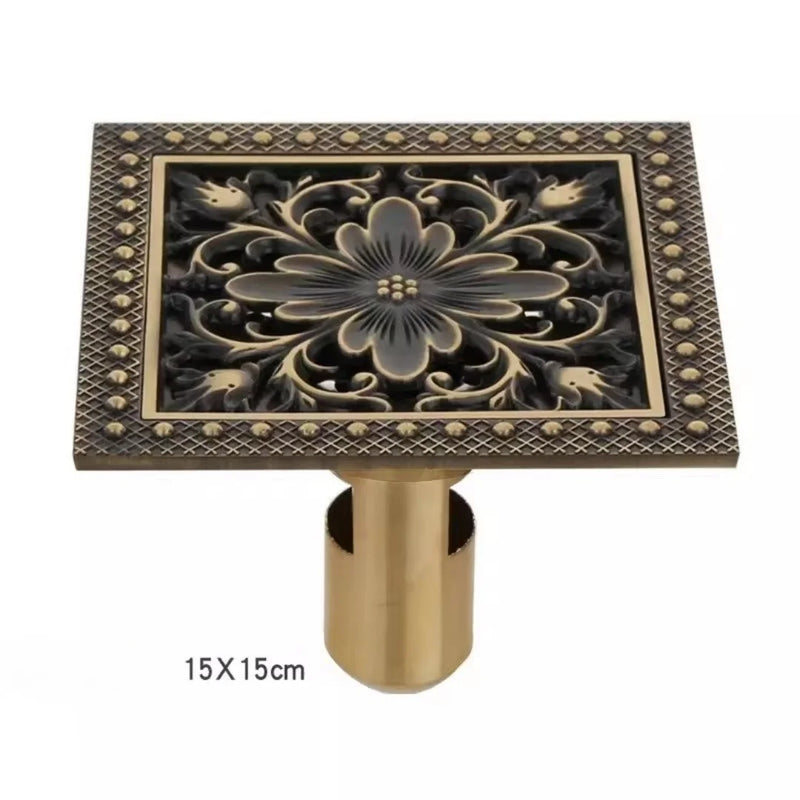 Bonde de Douche Carrée Laiton Sculpté 15 x 15 cm, 3 Motifs