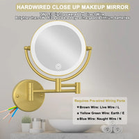 Miroir Grossissant Mural LED Bras Extensible Laiton, 3 Teintes de Lumière