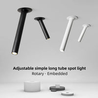 Spot LED Encastrable Tube Long Orientable, Noir ou Blanc, 7 à 15 W