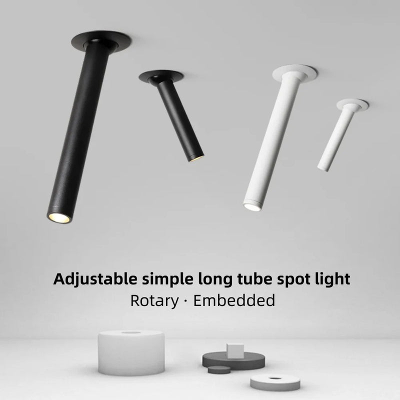 Spot LED Encastrable Tube Long Orientable, Noir ou Blanc, 7 à 15 W
