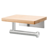 Porte-Papier Toilette Mural avec Tablette en Bois, Inox Noir ou Brossé