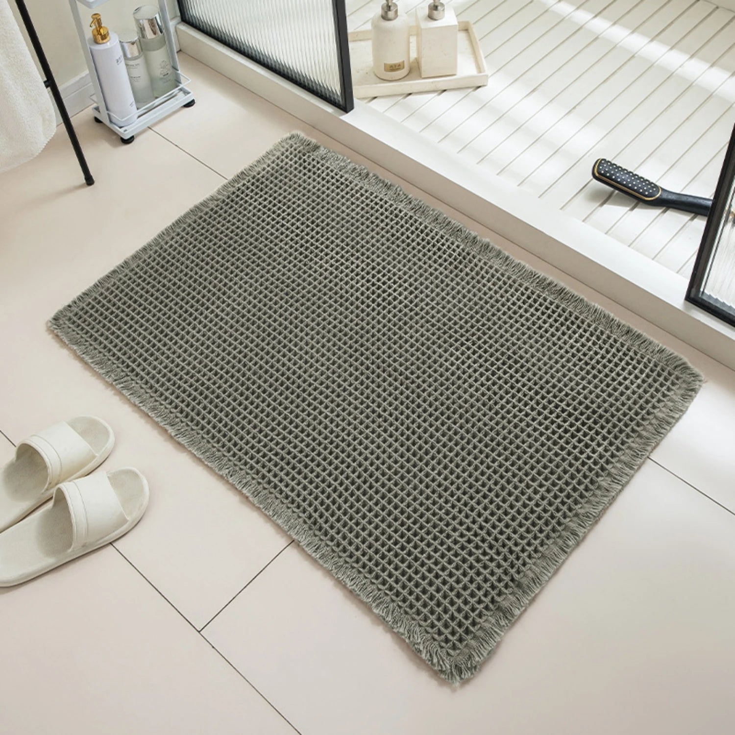 Tapis de Bain Antidérapant Absorbant à Franges