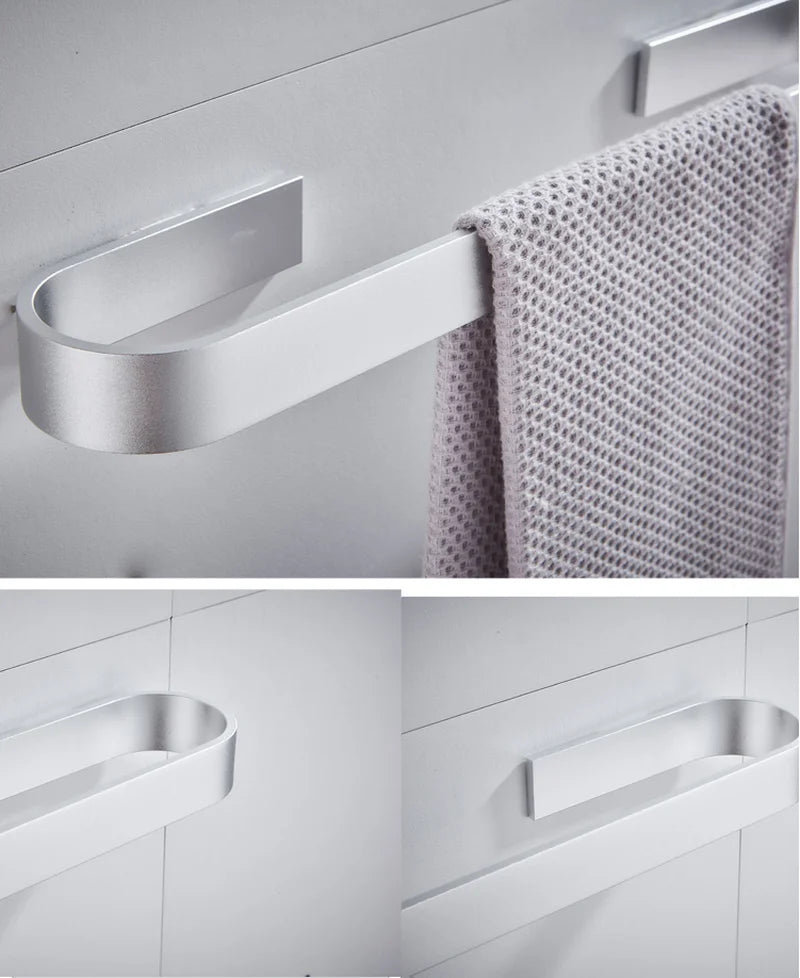 Porte-Serviette Adhésif Aluminium Argent ou Noir, 25 à 55 cm
