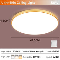 Plafonnier Cuisine LED Rond Grain de Bois Ultra-Plat, 18 à 50 W, 4 Finitions