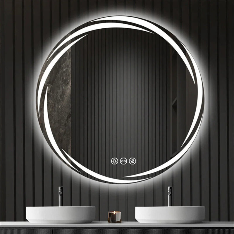 Miroir LED Rond Salle de Bain Éclairage Spirale Anti-Buée Tactile