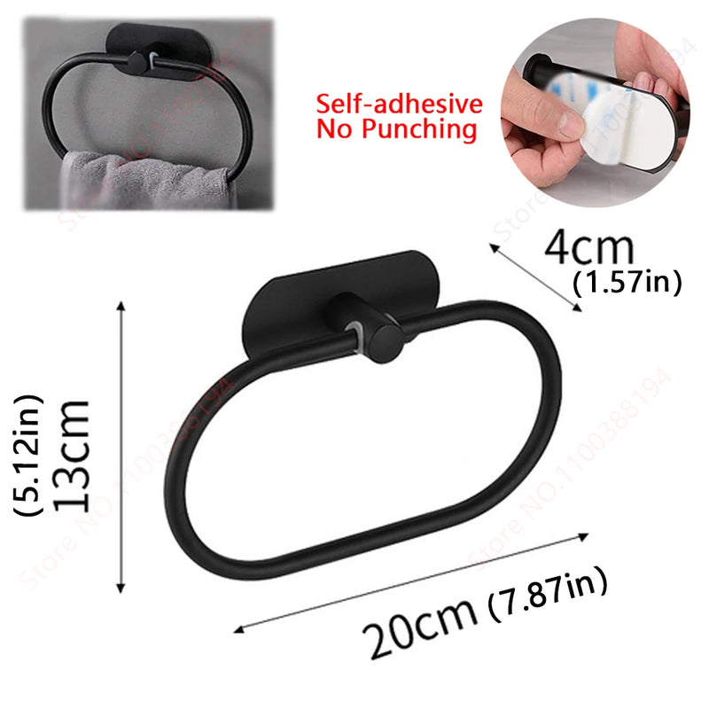 Accessoires Salle de Bain Adhésifs Sans Perçage Noir, Doré ou Argent à la Pièce, 24 Articles