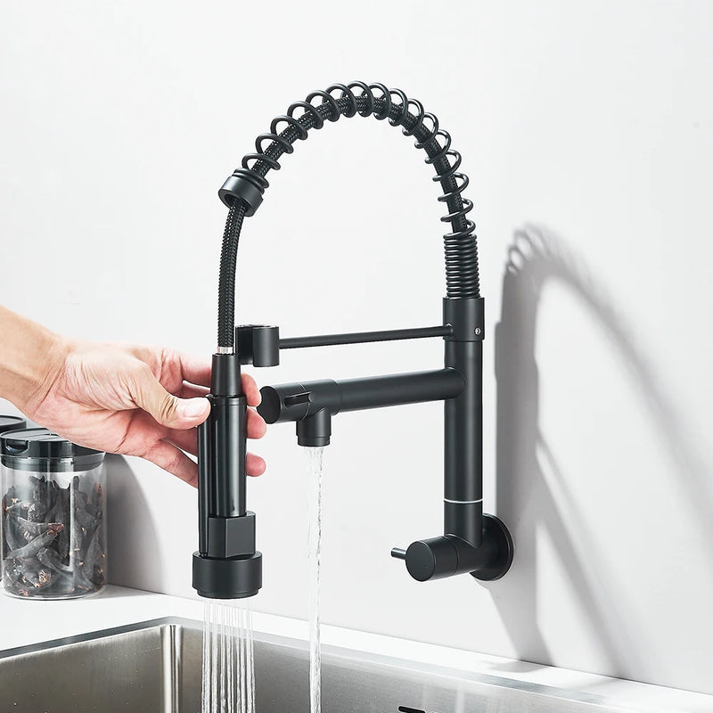 Robinet Cuisine Mural Eau Froide à Ressort Double Bec, 4 Finitions