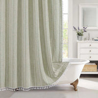 Rideau de Douche en Lin Jacquard à Glands, 10 Coloris, 5 Dimensions
