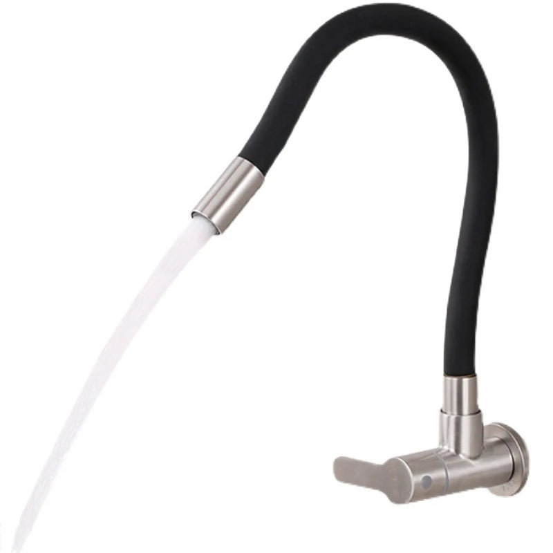 Robinet de Cuisine Mural Bec Flexible Eau Froide Inox 304