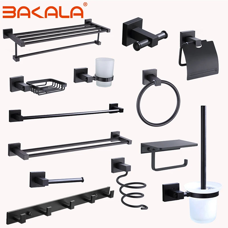 Accessoires Salle de Bain Aluminium Noir Mat à la Pièce, 19 Articles