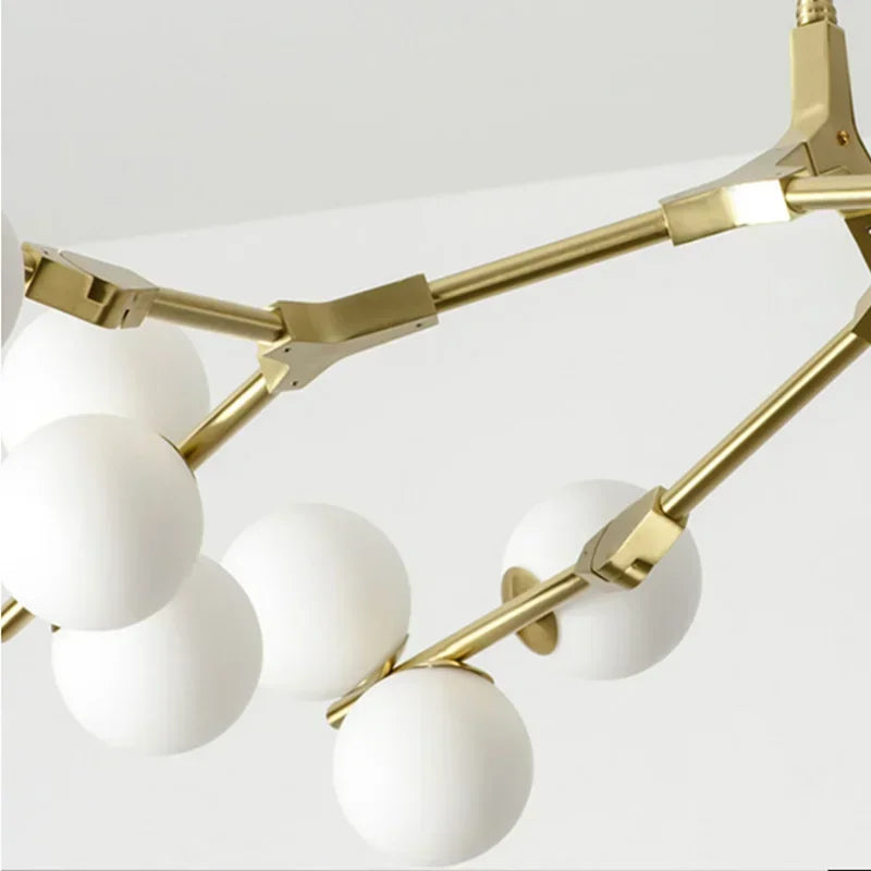 Lustre Suspension Cuisine Branches et Globes de Verre, Doré ou Noir
