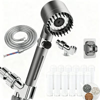 Kit Pommeau de Douche Gris 3 Modes, 12 Filtres et 2 Supports