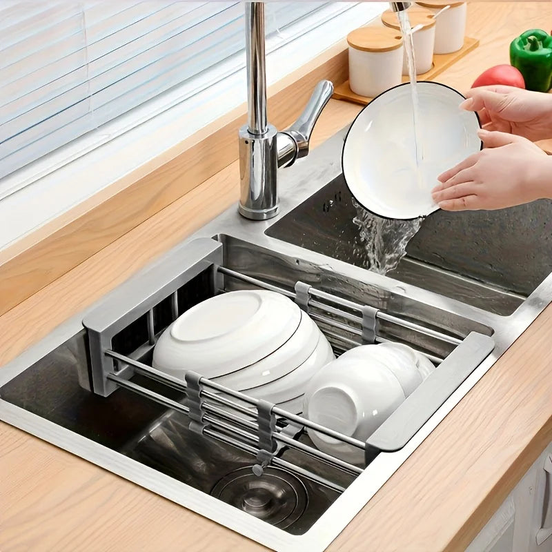 Égouttoir Inox Extensible pour Évier de 28 à 46,5 cm, Petit ou Grand Format