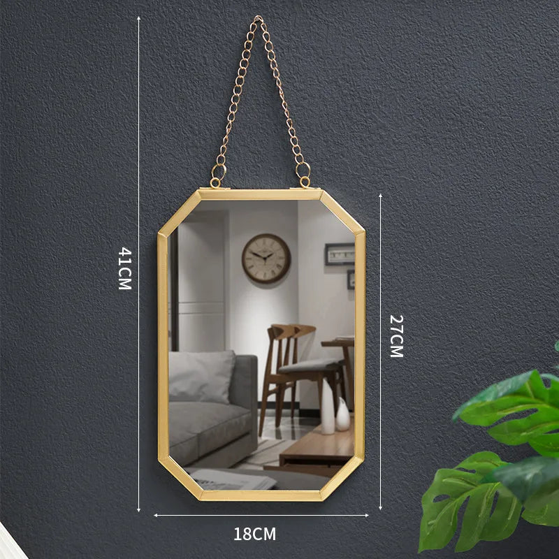 Miroir Mural Rectangulaire Doré à Suspendre avec Chaîne, Angles Coupés
