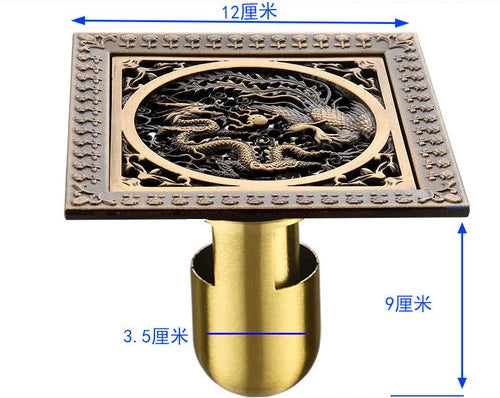 Bonde de Douche Carrée Laiton Vieilli Motifs Ciselés 12 cm