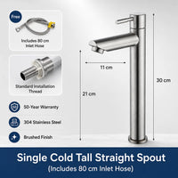 Mitigeur Lavabo Inox 304 Brossé, 7 Configurations
