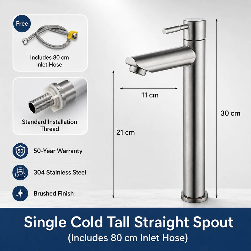 Mitigeur Lavabo Inox 304 Brossé, 7 Configurations