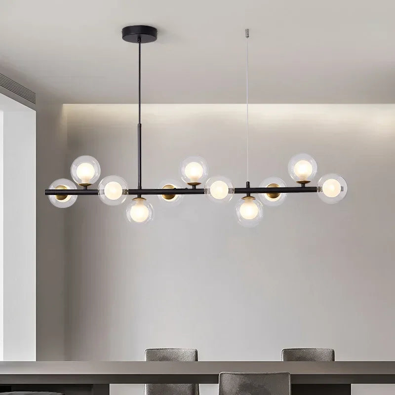 Suspension Cuisine Îlot Globes Verre, 7 à 11 Têtes, Noir ou Doré