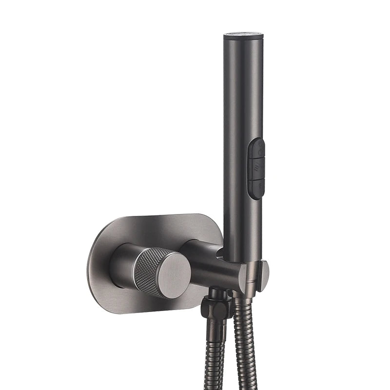 Douchette WC Murale Laiton, Mitigeur Eau Chaude et Froide, Flexible 1,5 m
