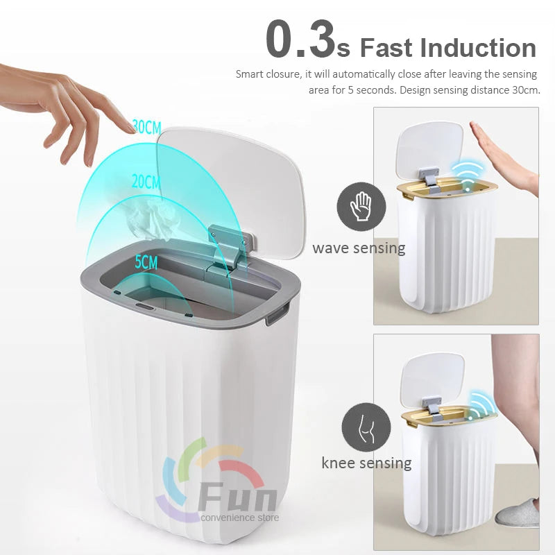 Poubelle de Salle de Bain à Capteur Design Cannelé Doré
