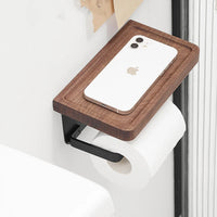 Porte-Papier Toilette Mural avec Tablette en Bois, Noir ou Blanc, 16 à 30 cm