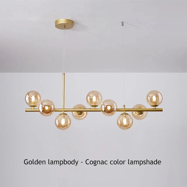 Suspension Cuisine Îlot Globes Verre, 7 à 11 Têtes, Lumière 3 Teintes