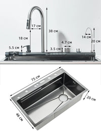 Évier de Cuisine Inox Multifonction 1 Bac 75 cm