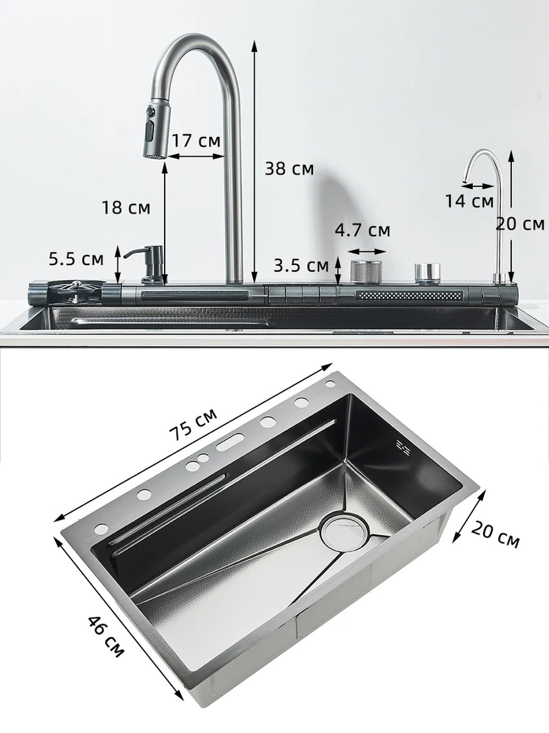 Évier de Cuisine Inox Multifonction 1 Bac 75 cm