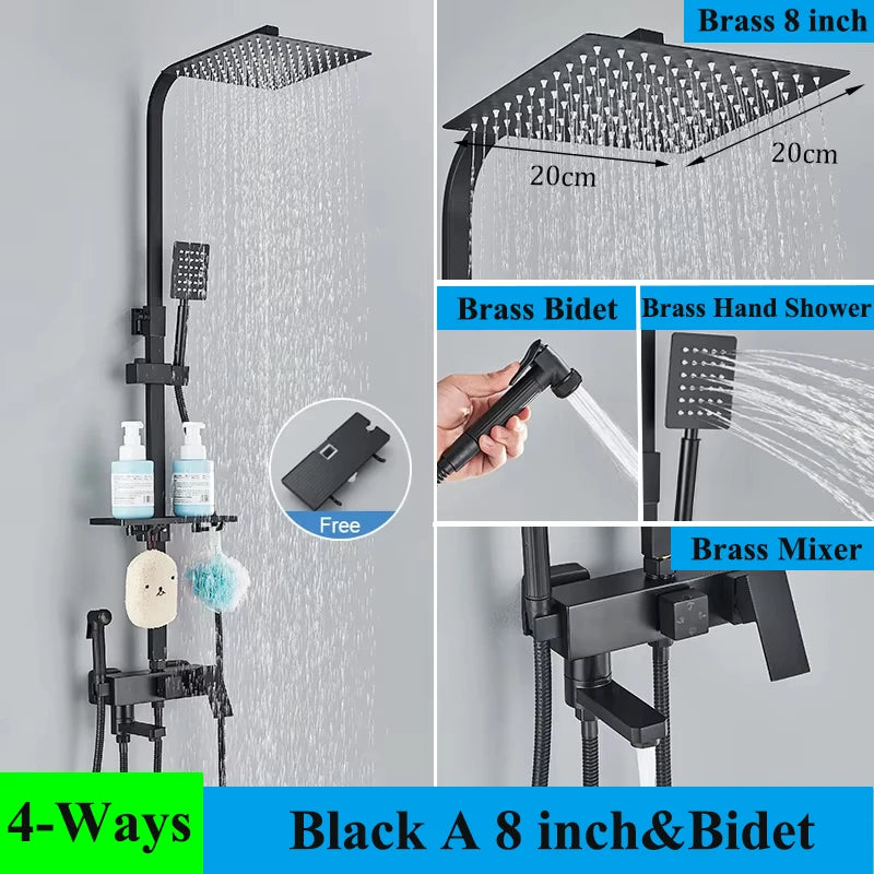 Colonne de Douche 4 Voies Noir, Chromé ou Doré avec Douchette Bidet