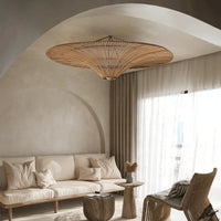 Suspension Cuisine Rotin Chapeau de Paille Wabi-Sabi, Ø 60 à 120 cm