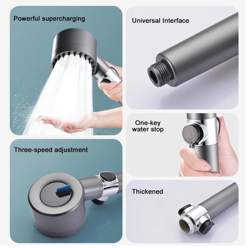 Pommeau de Douche à Filtre Massage, Kit avec Flexible et Support, Gris ou Violet