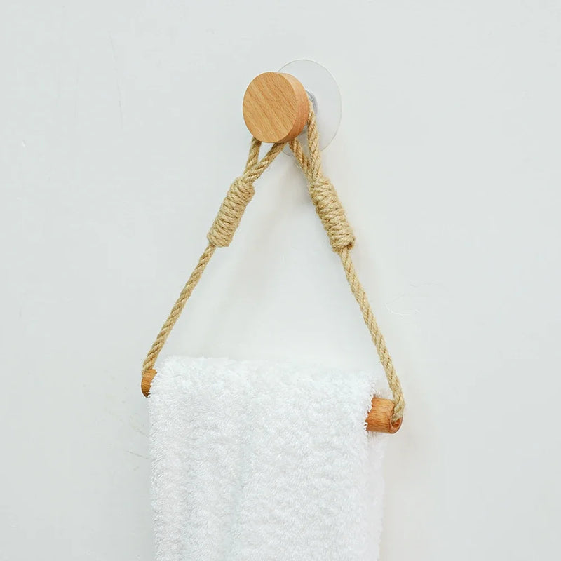 Porte-Serviette Mural en Bois, Corde ou Cuir