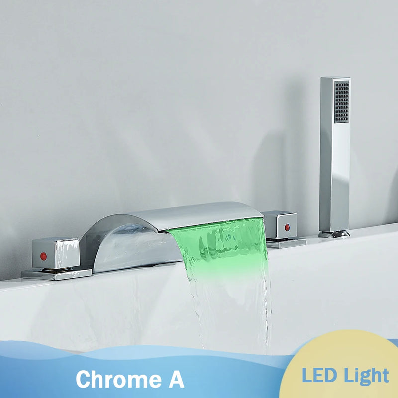 Robinet de Baignoire Cascade LED Bronze Noir 5 Pièces