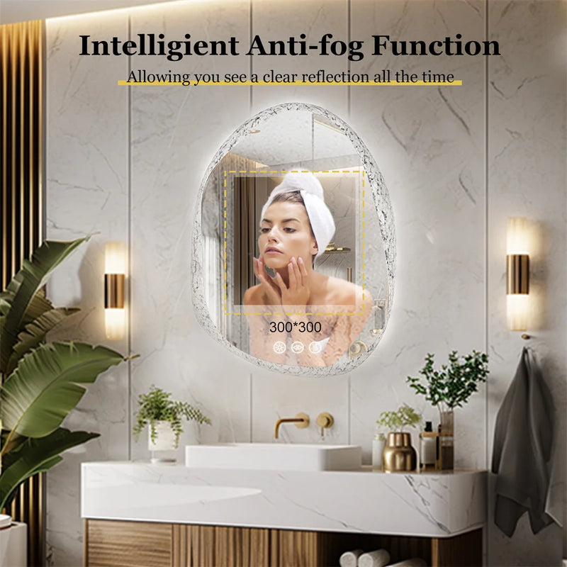 Miroir LED Salle de Bain Organique Anti-Buée Tactile Effet Pierre