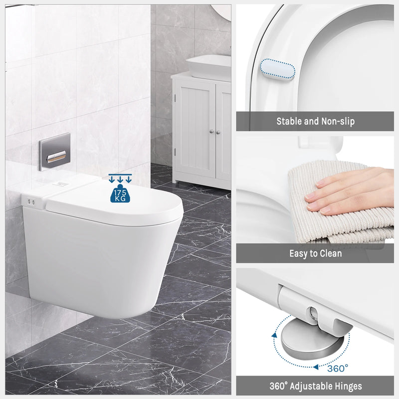 Abattant WC Forme D Frein de Chute Fixation par le Haut, 47,5 cm