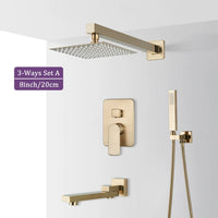 Douche Encastrable Or Brossé 2 ou 3 Voies, Pommeau Carré 20 à 40 cm