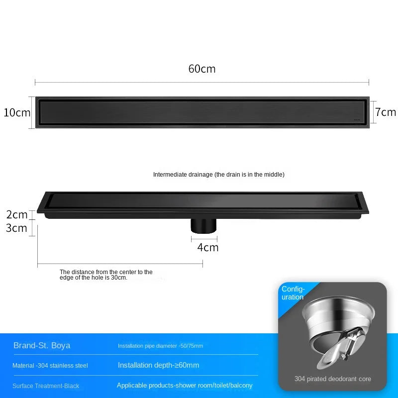 Caniveau de Douche Rectangulaire Inox 304 Anti-Odeur, 20 à 60 cm