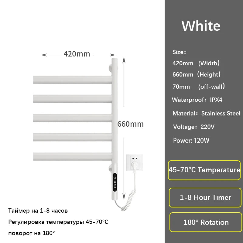 Sèche-Serviette Électrique Mural Rotatif 120 W, Noir, Blanc ou Gris