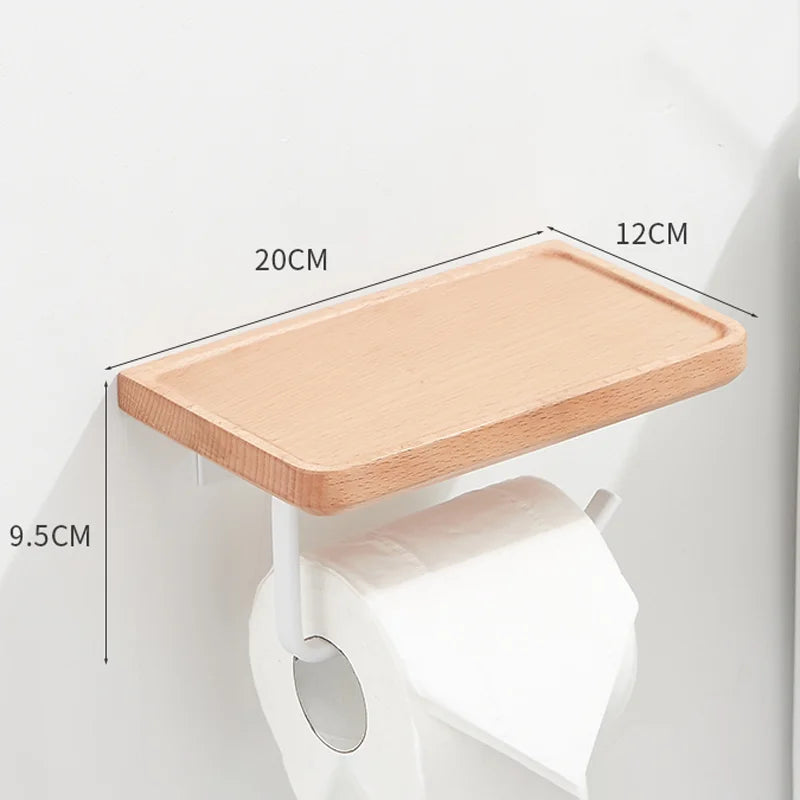 Porte-Papier Toilette Mural avec Tablette en Bois, Noir ou Blanc, 16 à 30 cm