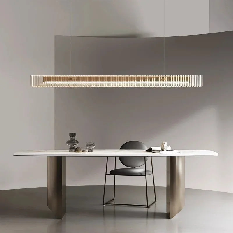 Suspension Cuisine Linéaire LED Verre Cannelé, 3 Finitions, 100 à 140 cm